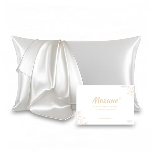 100% Double-Sided Silk Pillowcase, 22 Momme, 6A, Washable, Hidden Zipper, Prevents Hair Frizz, Antibacterial and Anti-Static, Suitable for Sensitive Skin (White, 1PC 51x66cm（20" × 26"）)
