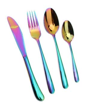 Lightahead 24pcs Rainbow colored Iridescent Stainless Steel Flatware Tableware Cutlery Set in attractive Black Gift Box (Multicolored) - Thumbnail 7