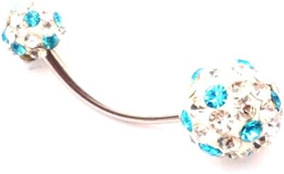 DEDEGUI Silver Bar Crystal Gems Bling 14g Belly Button Navel Ring Body Piercing Jewelry (Blue and Clear)