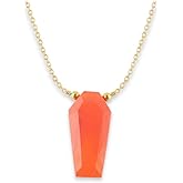 Gem O World Natural Carnelian Geometric Coffin Pendant Necklace for Women | Gold Plated Hypoallergenic Motivation Crystal Jewelry | Sacral Chakra Stone Gift 16"+2" (Carnelian)
