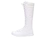 ANUFER Girls Women Fashion Canvas Knee Boots Pure White Zip Dance Boots SN811 US7