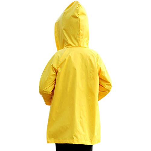 Flashing boy Age 2-10 Years Kids Hooded Button Down Long Jacket Bow Rainwear Lightweight Raincoat (Yellow, Age9-10years) - Thumbnail 4