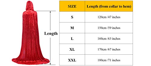 Hooded Cloak Full Long Velvet Cape for Halloween Cosplay Costume Cloak Red 06RXL