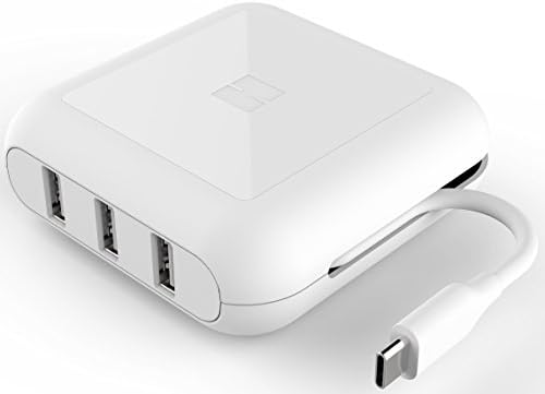 PowerUp Apple Macbook Pro Charger & USB C HUB in One - Built-in Type C Cable Power Delivery Adapter with Multi-port USB3 - 87 Watt Max Output 5 Gb/s Data Bandwidth White