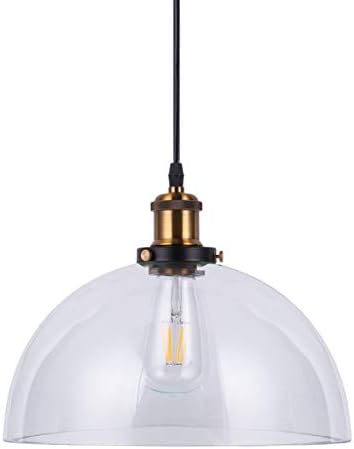 LightingPro Industrial Kitchen Pendant Light, Vintage 12" Hand Blown Clear Glass Pendant Lighting Fixture for Kitchen Island Counter Living Room Bedroom Farmhouse