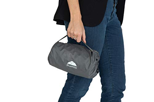 BlueHills Ultra Compact Travel Blanket Pillow in Portable Bag Case with Hand Luggage Belt & Backpack Clip Premium Cozy Soft Compact Pack Large Blanket for Airplane Flight Layover Grey - Gray C002