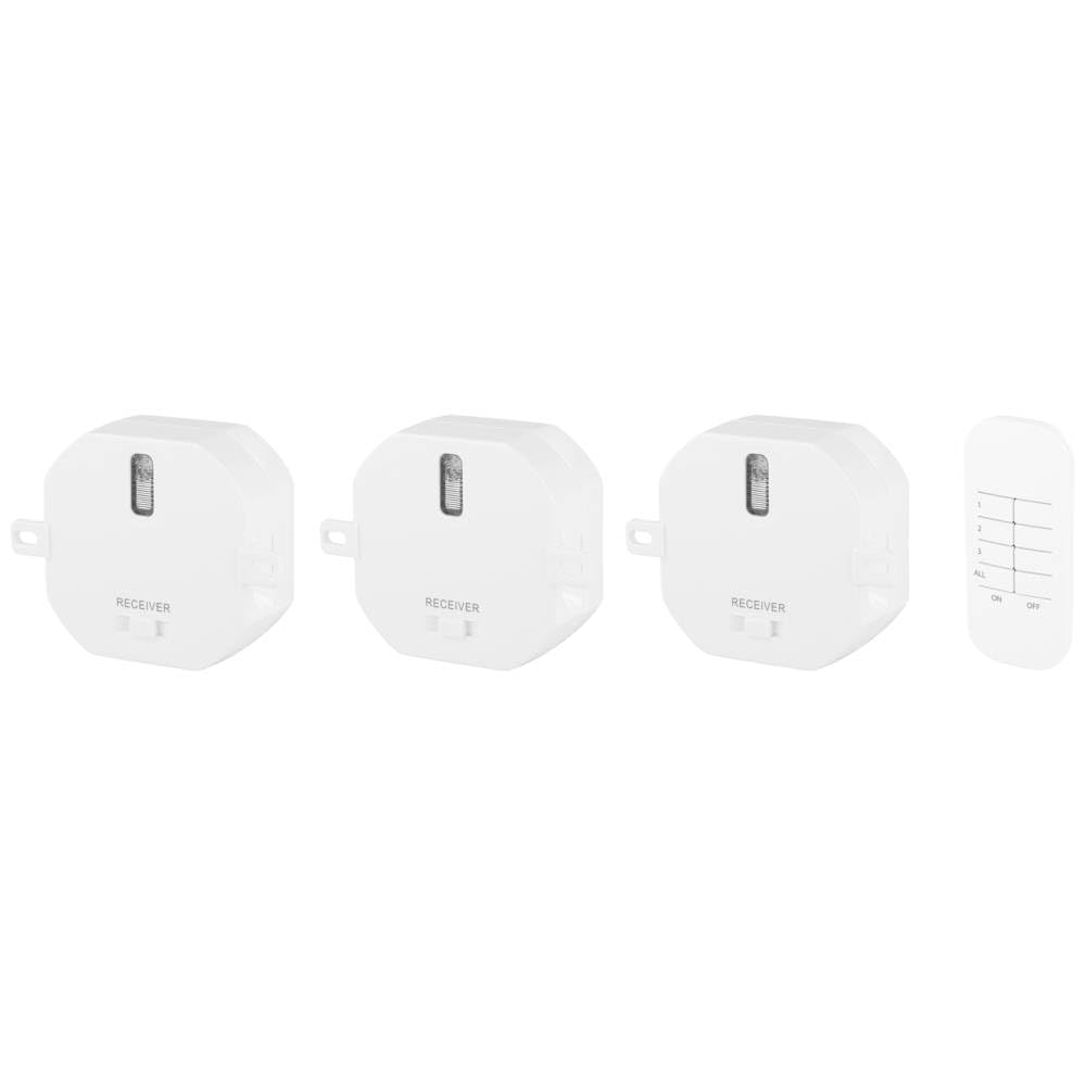 Smartwares SH4-99557 Built-in Radio Switch Set - Includes 3 Channel Remote Control - Plug & Connect - 1000 W, White