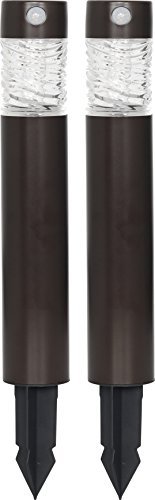Westinghouse Stainless Steel PIR Motion Activated Solar Bollard Pathway Lights, 2 Pack, Remington Bronze