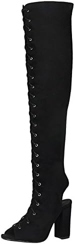 Refresh Footwear Women's Peep Toe Lace-Up Chunky Block Heel Over The Knee Boot