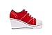 Sokaly Women's Canvas Shoes Wedge Heeled Platform Sneaker Fashion Pump Shoes Red