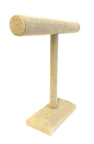 Bejeweled Display New Beige Linen Wood Necklace & Bracelet T-Bar Jewelry Display Stand 12" H