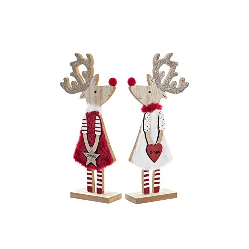 DKD Home Decor Weihnachtsdekoration der Marke, weiß, rot und Gold, aus MDF-Holz (14 x 5 x 31 cm) (2 Stück)