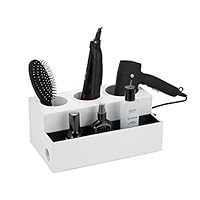 JackCubeDesign Hair Dryer Holder Hair Styling Product Care Tool Organizer Bath Supplies Accessories Tray Stand Storage Bathroom Vanity Countertop with 3 Holes (White) - :MK154D