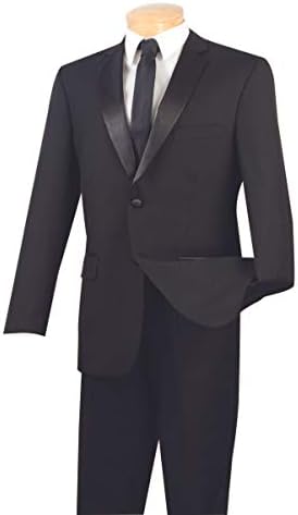 VINCI Men's 2 Button Single Breasted Classic Fit Poplin Dacron Tuxedo with Sateen Trimmed Pants T-2PP