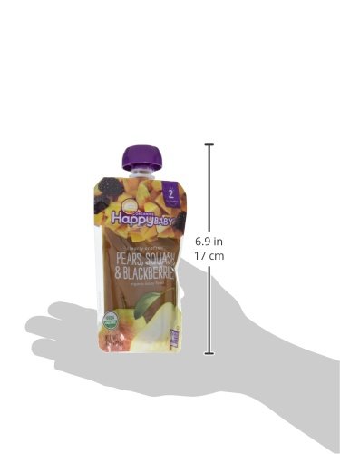 Happy Baby Organics Stage 2 Baby Food Pouches, Gluten Free, Vegan & Healthy Snack, Clearly Crafted Fruit & Veggie Puree, Pears Squash & Blackberries, 4 Ounces (Pack of 8) - Thumbnail 7