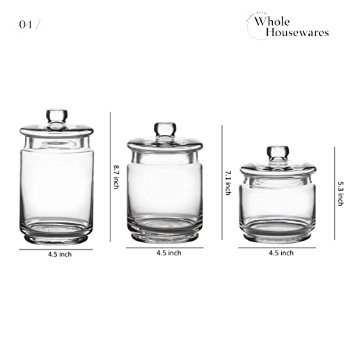 WHOLE HOUSEWARES Glass Apothecary Jars with Lids Set of 3 Small