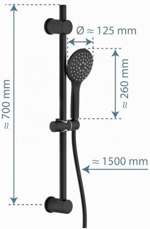RAVEN Barre de Douche et Douchette à Main, Pommeau Avec 3 Positions de Réglage, Kit Avec Colonne, Panneau et Tuyau en Noir