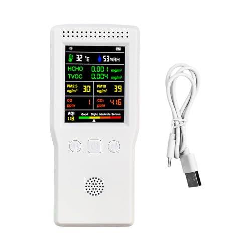 Air Quality Monitor Indoor/Outdoor, Portable Formaldehyde Detector Temperature Humidity Meter Sensor Tester with Stand, 9 in 1 Real-Time Air Particle Counter for PM2.5 PM10 AQI CO2 CO TVOC HCHO
