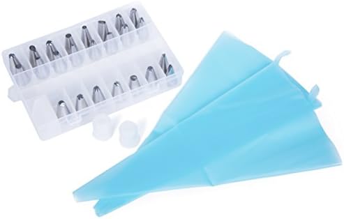 29 in 1 Cake Decorating Kit Tips, 24 PCS Professional Stainless Steel Icing Tip Set Tools for Cakes, Cupcakes with 2 Silicone Pastry Bags and 2 Reusable Coupler and Plastic Case by tProductStore