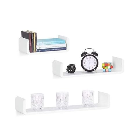 Relaxdays Regalbrett 3er Set, Hängeregal Wand, Wandboard Holz, Gewürzregal hängend, Wandregal, U-Form, MDF, weiß