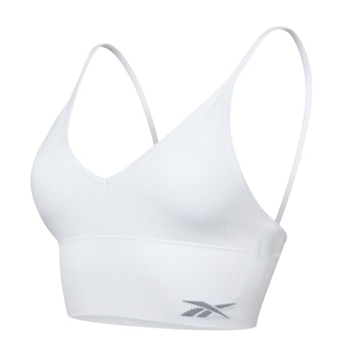 Reebok Top Corto Acanalado sin Costuras Mujer,Top Estilo Sujetador sin Costuras con sujeción Ligera, sin Aros y con Almohadillas extraíbles,Disponible en Negro o Blanco, en 4 Tallas