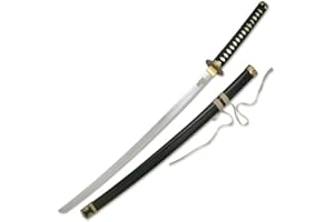 Kill Bill Bride's Sword Replica Movie Katana with Lion Engraved Blade, Carbon Steel, 41.25 Inches, Black Hardwood Saya, Displ