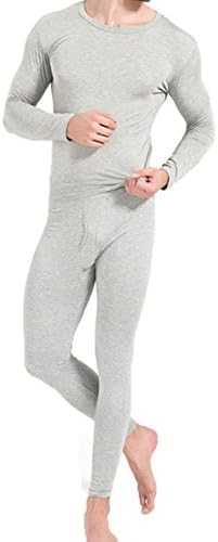 Hamour Men's Winter Warm Thermal Long Underwear Top and Bottom Set, Light Grey XXXL