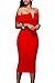 Alvaq Women's Sexy V Neck Off The Shoulder Evening Bodycon Club Midi Dress, Red, Small