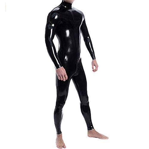 Latex Cool Men's Full Body Design Sexy Latex Tight Jumpsuit Clothing with Zipper in Crotch Catsuit (XXL)