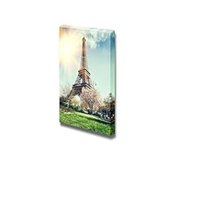 Canvas Prints Wall Art - Springtime in Paris Eiffel Tower Retro Style | Modern Wall Decor/Home Decoration Stretched Gallery Canvas Wrap Giclee Print & Ready to Hang - 18" x 12"