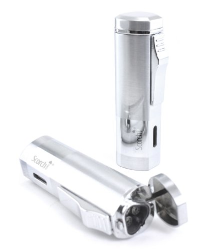 Scorch Torch Aficionado Easy Slide Switch Triple Jet Flame Butane Torch Cigarette Cigar Lighter w/Butane Window (Chrome)