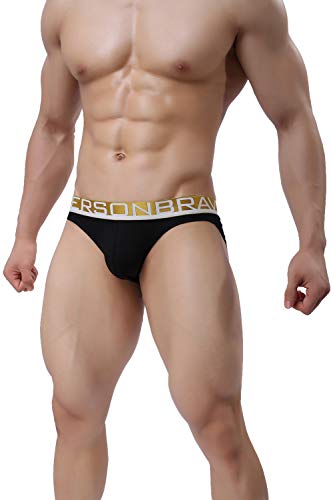 BRAVE PERSON Men\'s Sexy Jockstraps Briefs Underwear Bikini Thongs Athletic Supporter Gag Gift (Black, XL)