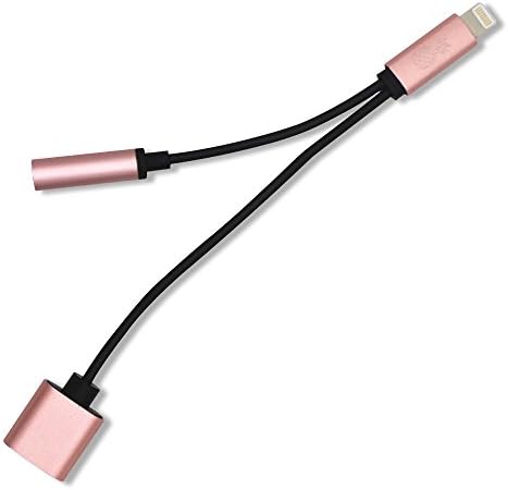 2 in 1 iPhone 7 Lightning to 3.5mm Headphone Jack + Charging Port Adapter, Dual Cord, iOS 11.0 Compatible, Pineapple Accessories (Rose Gold)