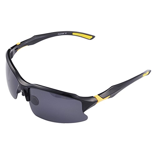 Br'Guras 400 UV Protection Designer Sunglasses, Polarized Sunglasses with Unbreakable Frame, Sports Sunglasses for Mens Womens Driving Baseball Running Cycling Fishing Golf Black & Yellow