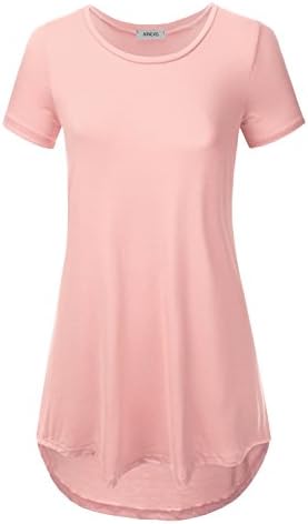 NINEXIS Women's Basic Half Sleeve Tunic Top with High Low Hem PEACH 2XL
