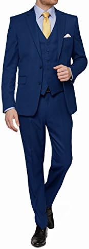 MDRN Uomo Mens Slim Fit 3 Piece Suit, Blue, Size 54Rx48W