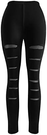 MAKARTHY Legging Women Grey Knit Mesh Insert Ripped Tights Yoga Slim Pants Black M