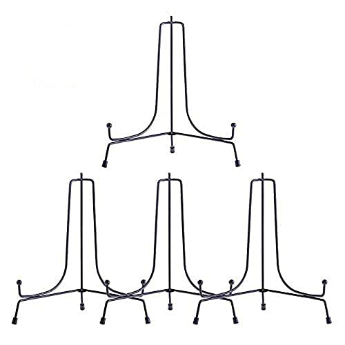 HCHLQLZ Plate Stands for Display - 8 Inch Black Iron Easel Holders - Ideal for Decorative Plates, Picture Frames, Plaques, Books and Table Art - Adjustable and Foldable - 4 Pack