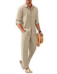COOFANDY Men's 2 Piece Linen Sets Casual Long