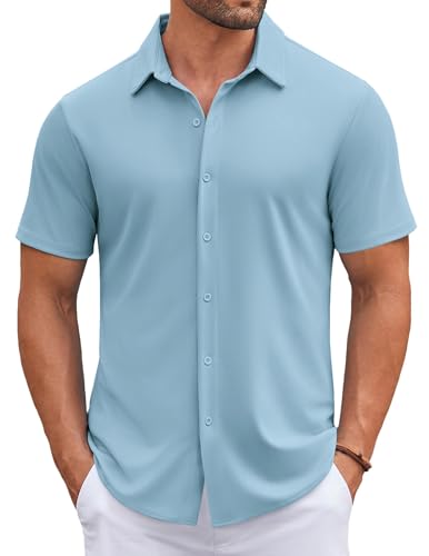 COOFANDY Mens Casual Button Down Shirts Short Sleeve Wrinkle Free Shirt Untucked Summer Stretch Dress Shirt