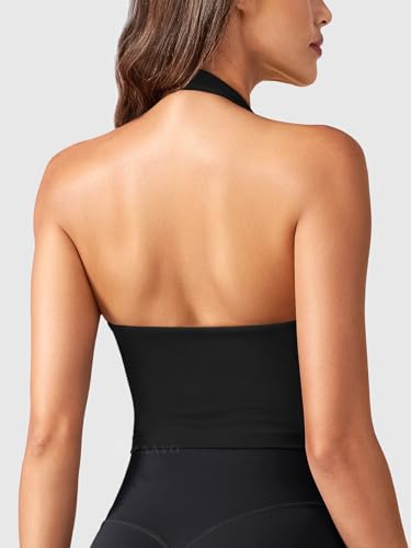 ZAAYO Halter Neckline Tank Top Women's Deep V Padded Crop Top Women's Sports Tops Summer Basic Sexy Sleeveless Summer Tops