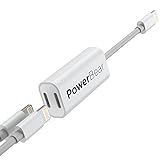 PowerBear Compatible with iPhone 7/8/X/XS Adapter Upgraded [2-in-1 Lightning Splitter for Headphone Audio & Charging] Plus Data Transfer Dongle - White [24 Month Warranty]