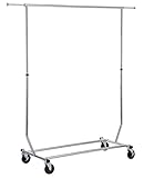 Finnhomy Commercial Grade Adjustable Single Rail Rolling Garment Rack, Heavy Duty Extensible Clothing Hanging Rack with Lockable 4-Inch Industrial Wheels, Chrome