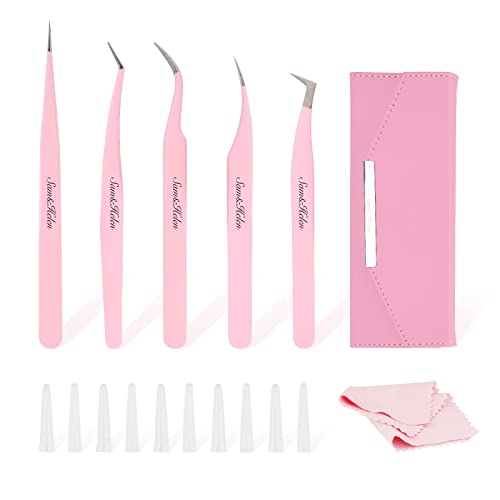 Lash Extensions Tweezers Set, Stainless Steel Straight and Curved