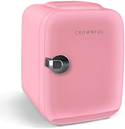 CROWNFUL Mini Fridge, 4 Liter/6 Can Moveable Cooler and Hotter Private Fridge for Pores and skin Care, Cosmetics, Meals，Nice for Bed room, Workplace, Automobile, Dorm, ETL Listed (Pink)