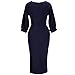CHICFOR Ladies Elegant Half Sleeve Body-con Pencil Slim Fit Chiffon Dress (S, Navy Blue)
