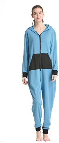 Saifeier Womens Onesie Pajamas Adult Hooded Jumpsuit Non Footed One Piece Pajamas(Blue,XXL)