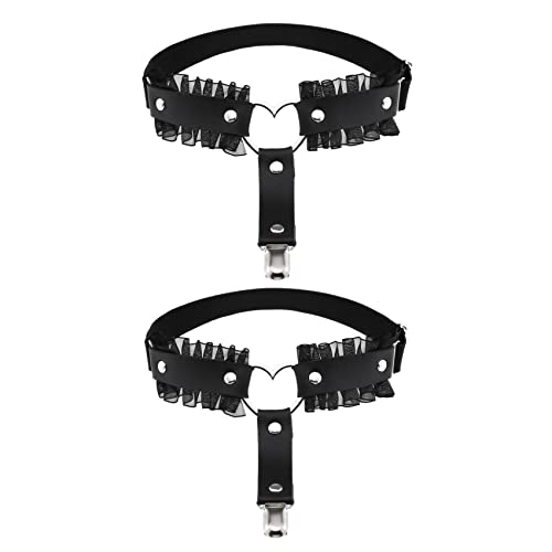 alisikee 2pcs Adjustable Heart Thigh Garter with Anti-Slip Clips, Elastic Punk Leg Garters for Women, Black