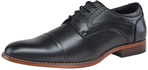 VOSTEY Men's Oxfords Cap Toe Brogue Formal Dress Shoes (10,Black)
