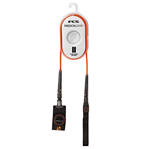 FCS Freedom Series Surfboard Leash - 6' feet - Orange - High Tensile Over-Braided Nylon Cord